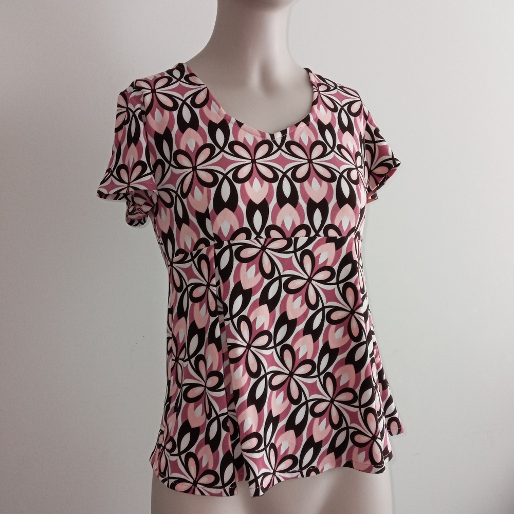 Vintage y2k pastel pink Floral statement cap sleeves top size medium